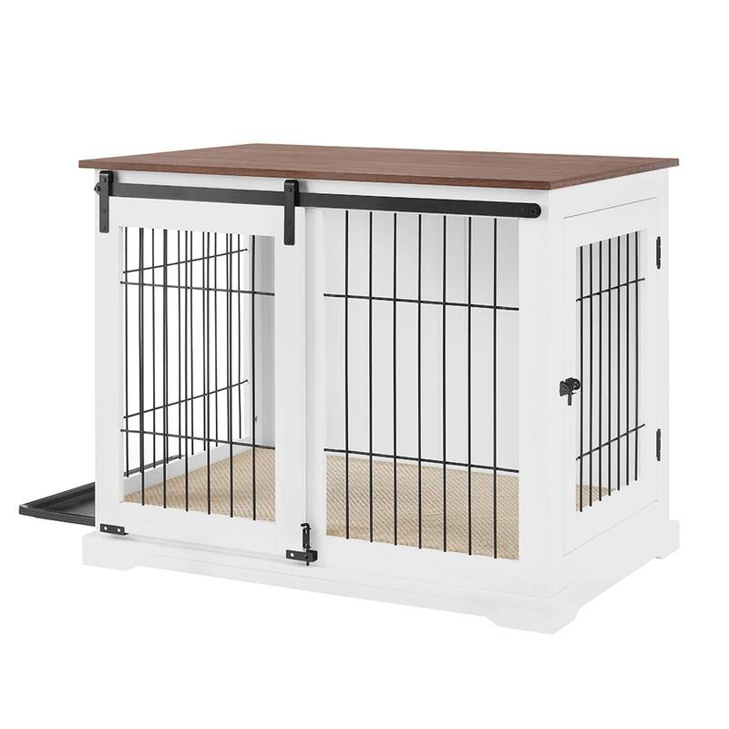 beeNbkks Dog Crate Furniture with Sliding Barn Door