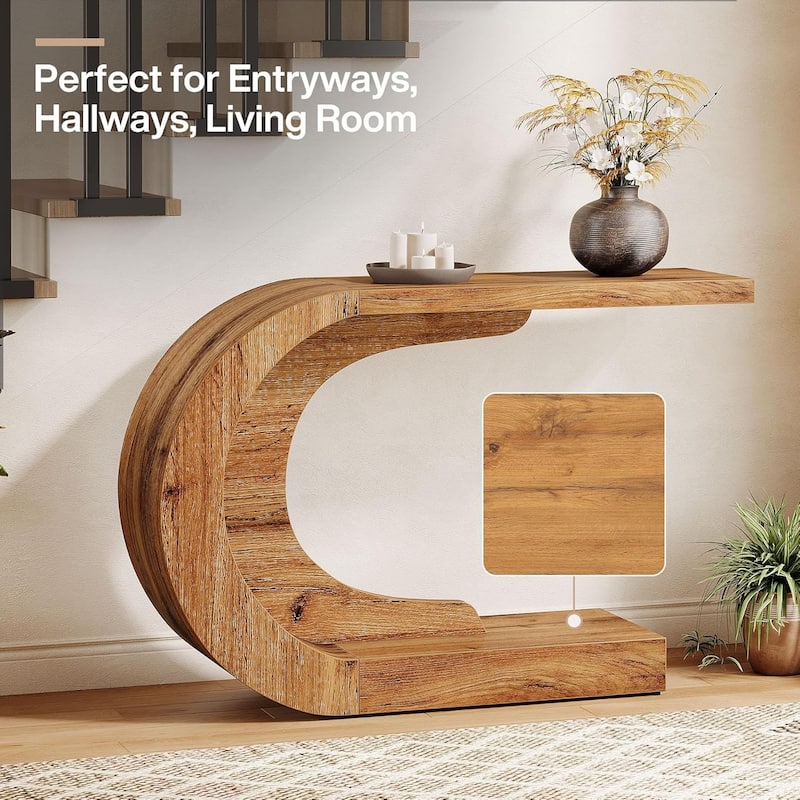 43.3" C-Shaped Console Table, Mid-Century Modern Wood Entryway Hallway Table