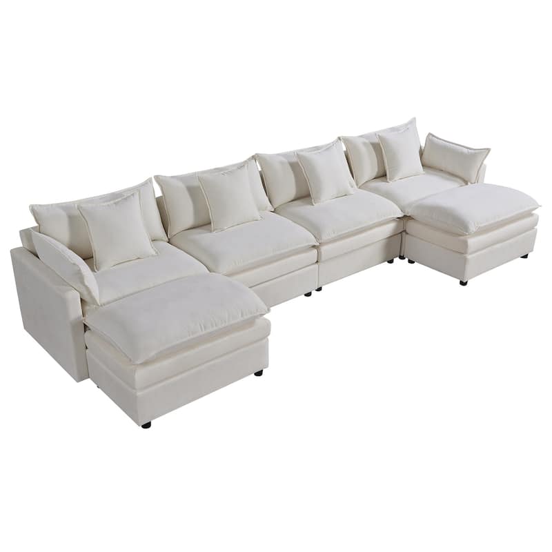 142.52" U-Shaped 6-Seat Sectional Sofa with Convertible Chaise and Ottomans, Spacious Cloud Couch