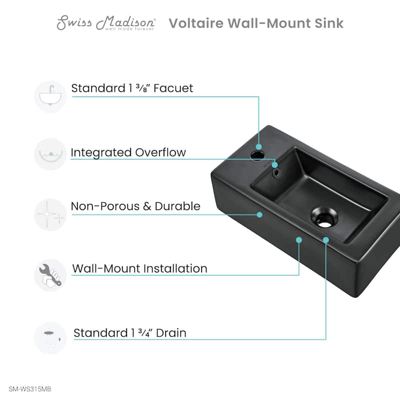 Voltaire Rectangular Ceramic Wall Hung Sink With Left Side Faucet Mount