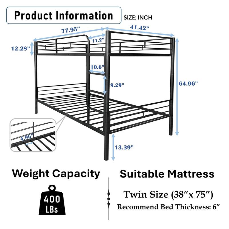 Space-Saving Convertible Twin Over Twin Bunk Bed with Detachable Design