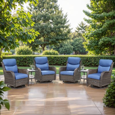 6 Pieces Outdoor Gliders Swivel Chairs with Table with 5-Inch Thick Cushions