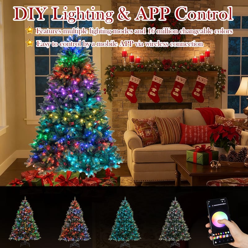 Gymax Smart Pre-Lit Artificial Christmas Tree w/ Remote Control