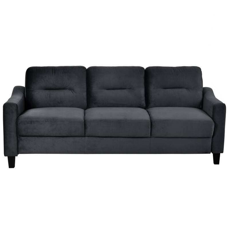 77" Large 3-Seater Loveseat Sofa Couch, Modern Living Room Velvet Fabric Sofa Modular Sofa Couch for 3 - Black