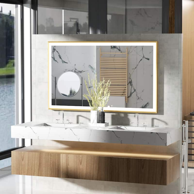 LED Bathroom Mirror Aluminum Framed Anti-Fog Stepless Dimmable Memory