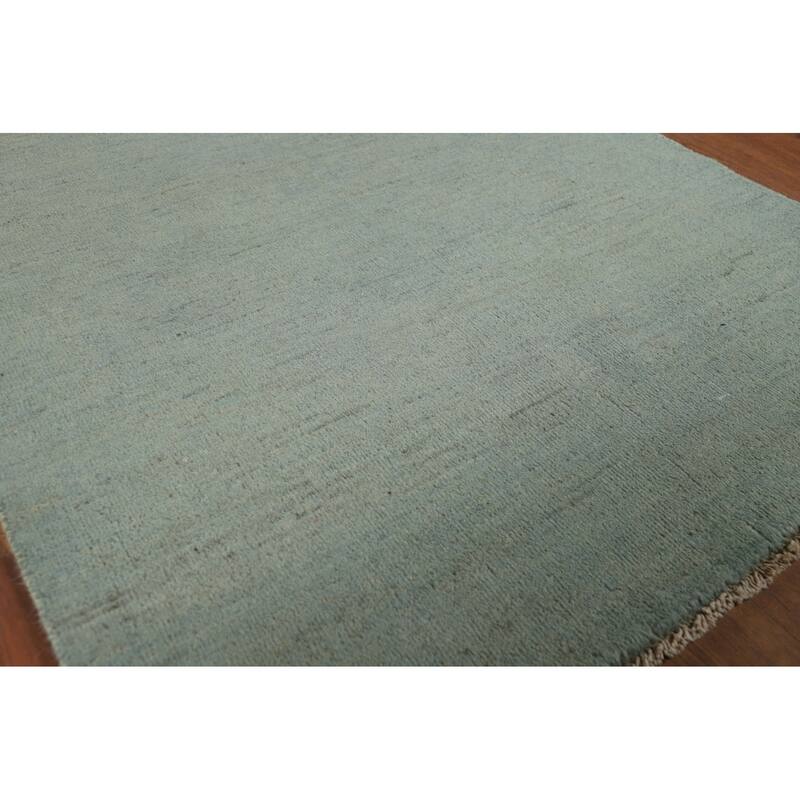 Modern Gabbeh Oriental Foyer Rug Hand-Knotted Blue Wool Carpet - 3'5"x 4'11"
