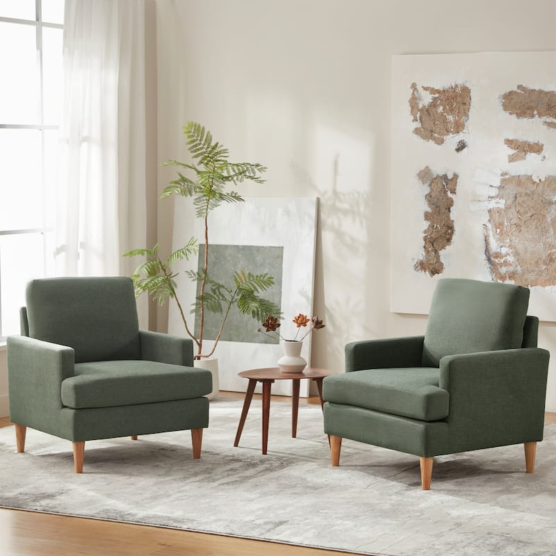 set of 2 Accent Chair/Armchair for Bedroom Living Room with Wood Legs - Green