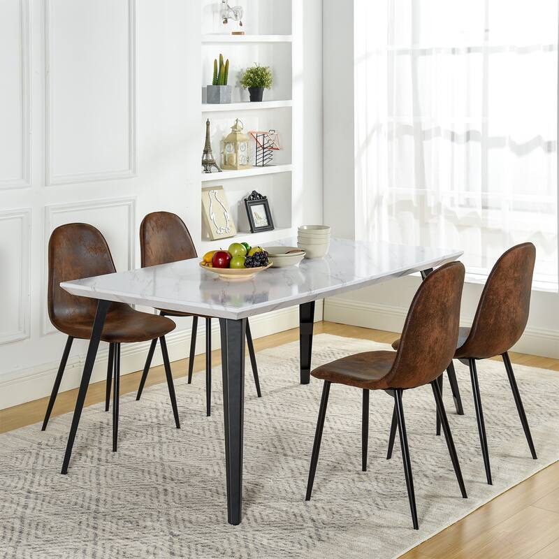 Homy Casa 5-Piece Dining Room Set with Modern White Table and 4 Upholstered Side Chairs