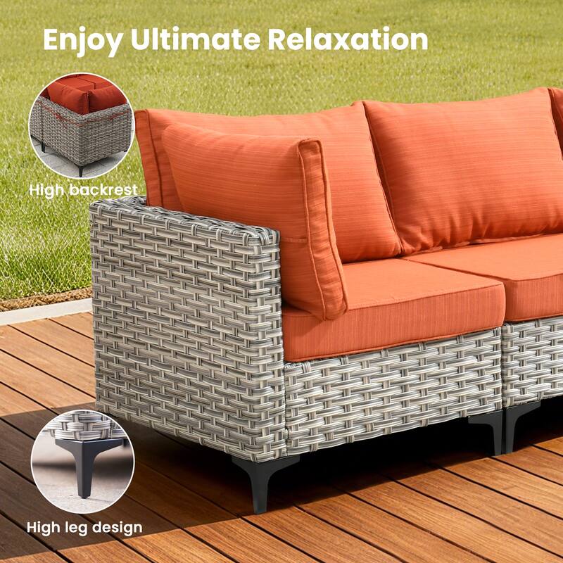 HOOOWOOO 11-piece Outdoor Patio Sofa Wicker Furniture Swivel Chair Set with 54" Fire Pit Table
