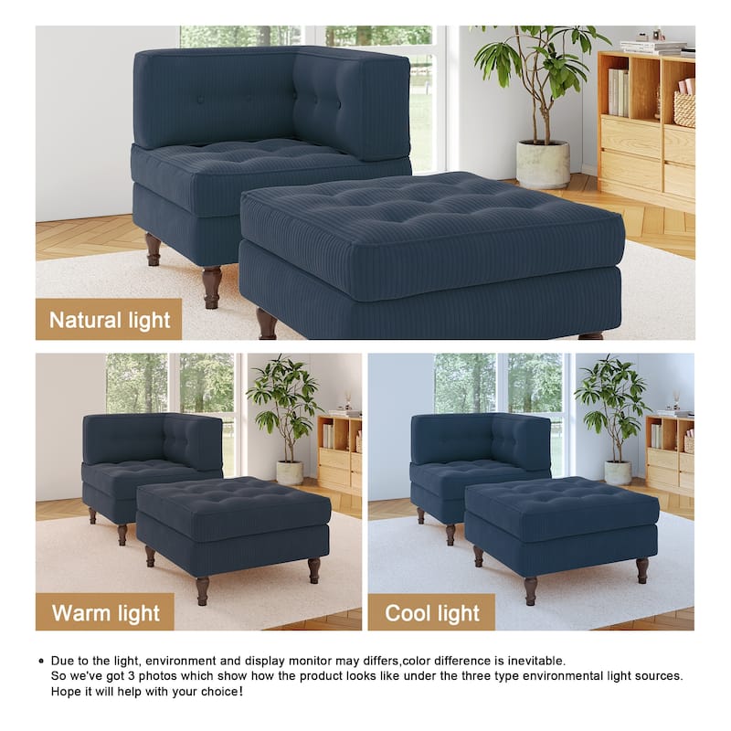 Corduroy L-shape Modular Corner Sectional Sofa with Reversible Storage Ottoman