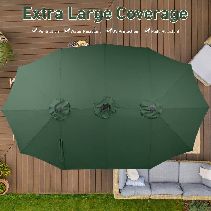 15ft Patio Umbrella Outdoor Market Umbrella with Base and LED Lights