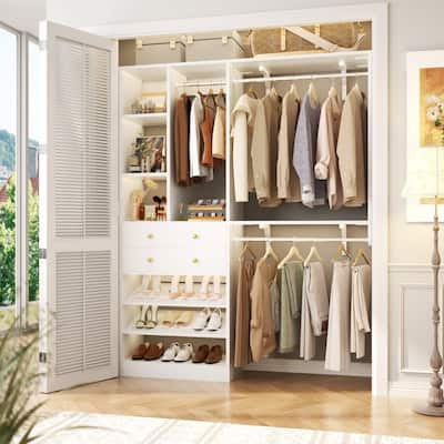 Grimm 5FT Small Closet System with Drawers, 60" Closet Organizer System with Reversible Hanging Shelving