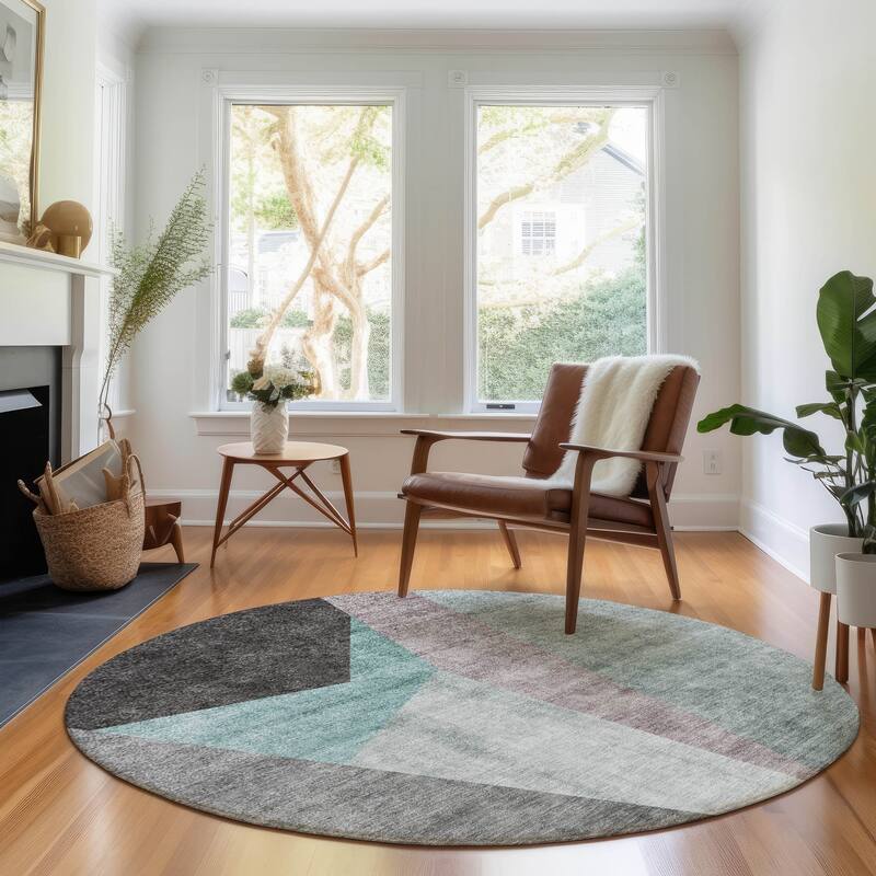 Premium Washable Super Soft Modern Deco Mayfield Rug - Teal - 8' x 8' - Round
