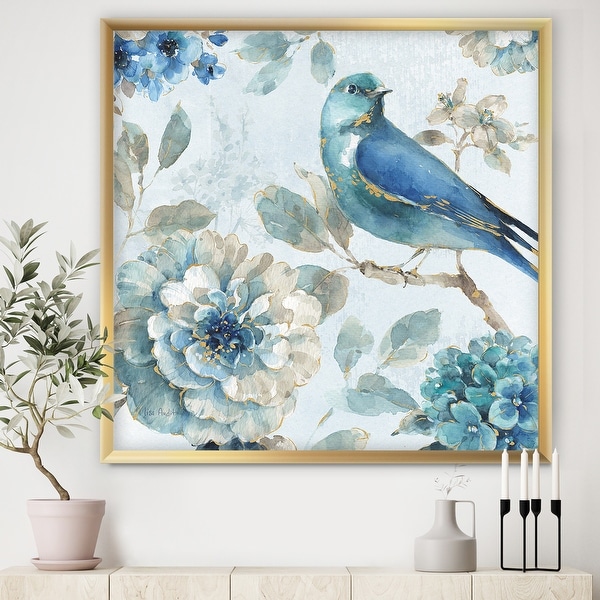 Designart 'Indigold Watercolor Lovely bird II' Farmhouse Framed Art Print. Opens flyout.