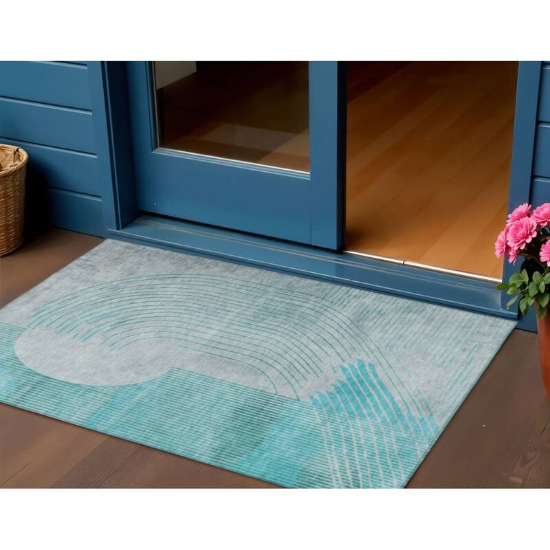 HomeRoots Geometric Transitional Rectangle Outdoor Rug - 3' x 5'