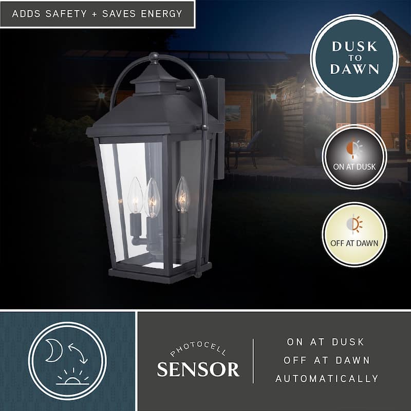 Lexington Dusk to Dawn Black Outdoor Wall Lantern Clear Glass