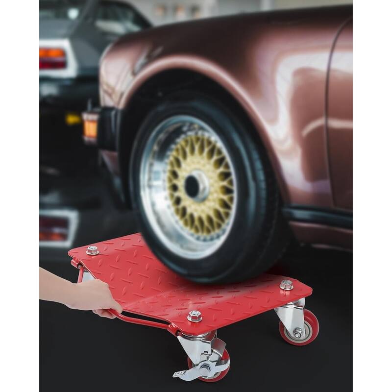 2-Pack Car Wheel Dolly Set 16 x 13 in Heavy-Duty Carbon Steel with Anti-Skid Plate Red