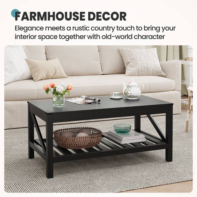 Crestlive Living Room Coffee Table with Storage Shelf, Sofa Center Table - 40.16" W x 22.05" D x 18.11" H