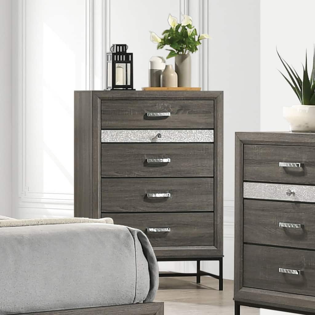 Contemporary 4-Drawer Chest with Metal Legs & Acrylic Handles, Gray Finish
