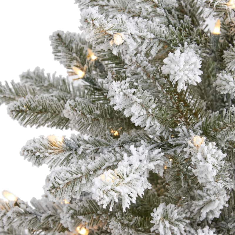5’ Pre-Lit Flocked West Virginia Spruce Artificial Christmas Tree, Clear LED Lights - 5 Foot