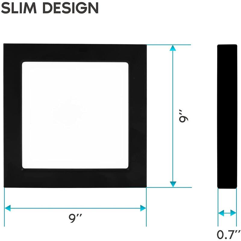 Luxrite 9" Square LED Flush Mount 18W 3 Color Selectable 1200 Lumens Dimmable Damp Rated Black 2 Pack