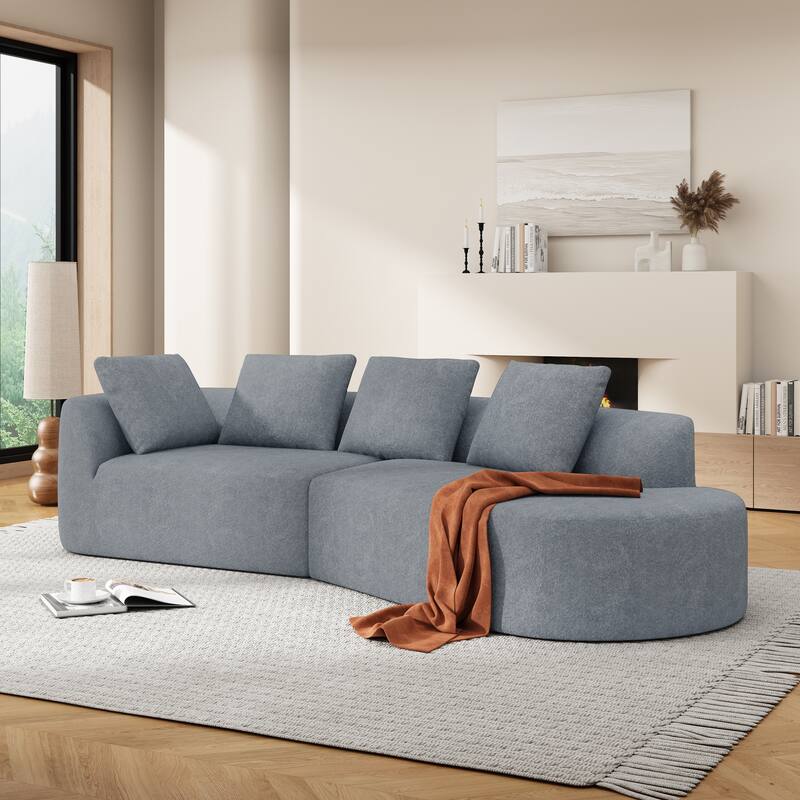 116" Modern Curved Sectional Sofa with High-Density Fully Compressed Sponge and Chaise Lounge, Pearl Upholstery, 2-Piece Set