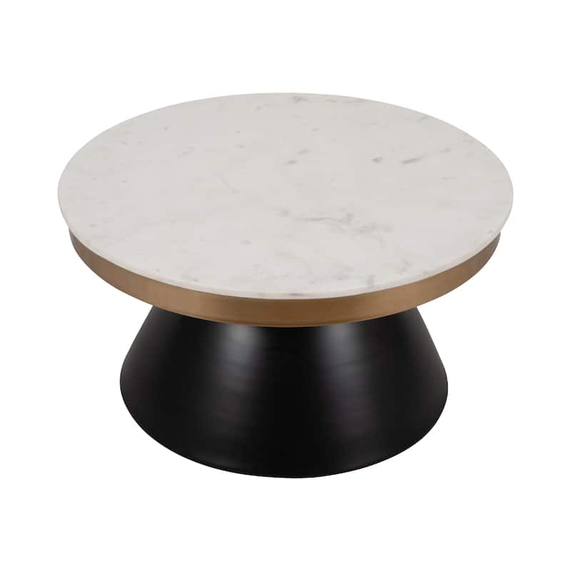 21"H Black and Gold Banded Metal Round Side End Table with Wood and Iron Accent Construction for Modern Living