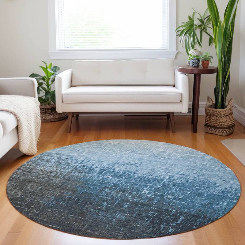 Machine Washable Indoor/ Outdoor Ombre Texture Chantille Rug - Blue - 8' x 8'