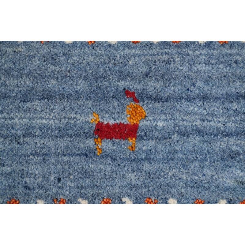 Hand Knotted Oriental 100% Wool Carpet Tribal Animal Pictorial Navy Blue & Blues Gabbeh Area Rug - 4' 10'' X 3' 0''