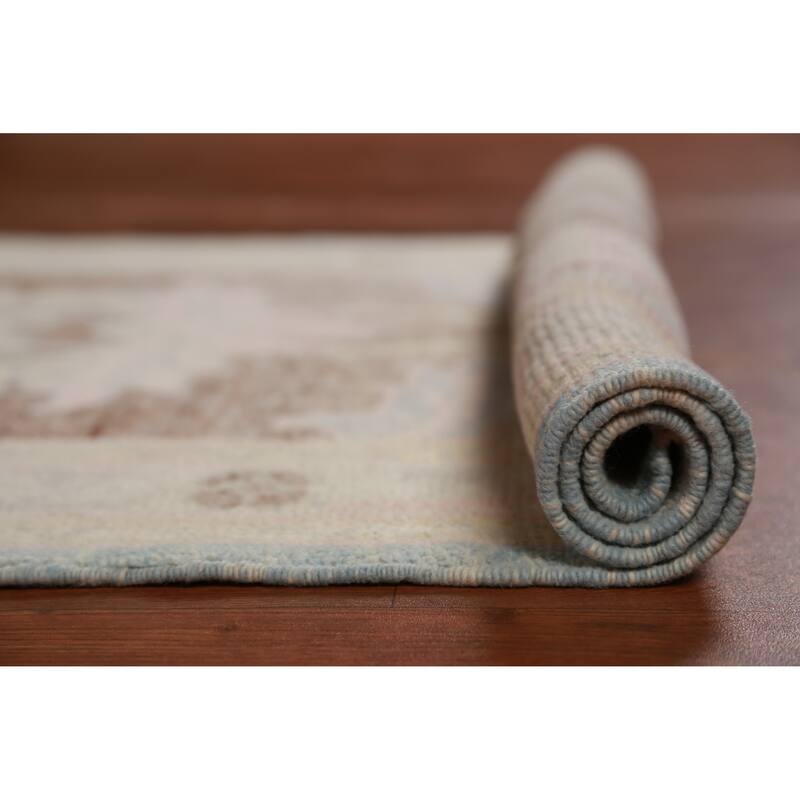 Hand Knotted Oriental 100% Wool Carpet Transitional Floral Brown Oushak Runner Rug - 17' 6'' X 3' 2''