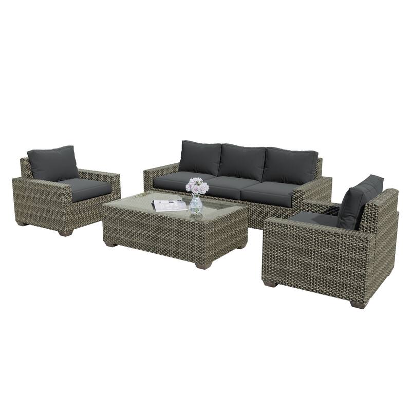 6 Pieces Patio Rattan Conversation Furniture Set with Coffee Table