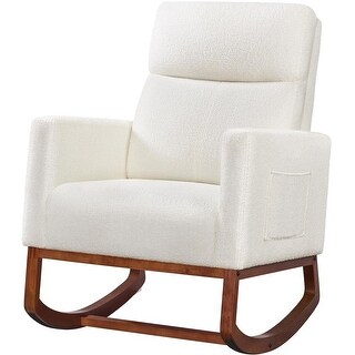 Ivory Boucle Rocking Chair with Side Pockets, 28-inch Wide Upholstered ...