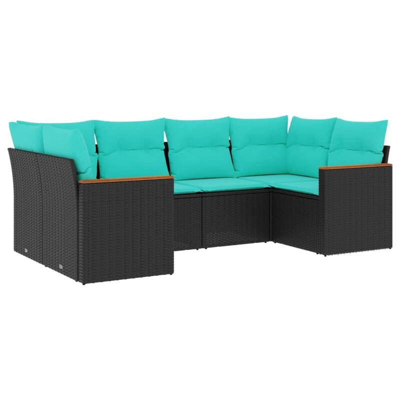 vidaXL 6 Piece Patio Sofa Set with Cushions Black Poly Rattan - 97.1x27.2x97.1