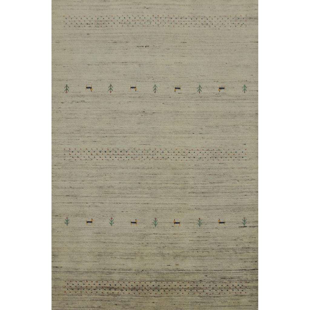 Hand Knotted Oriental 100% Wool Carpet Tribal Animal Pictorial Beige & Ivories Gabbeh Area Rug - 7' 3'' X 5' 3''