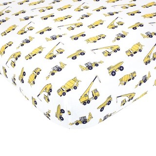Hudson Baby Infant Boy Cotton Fitted Crib Sheet, Construction, One Size - Construction - One Size