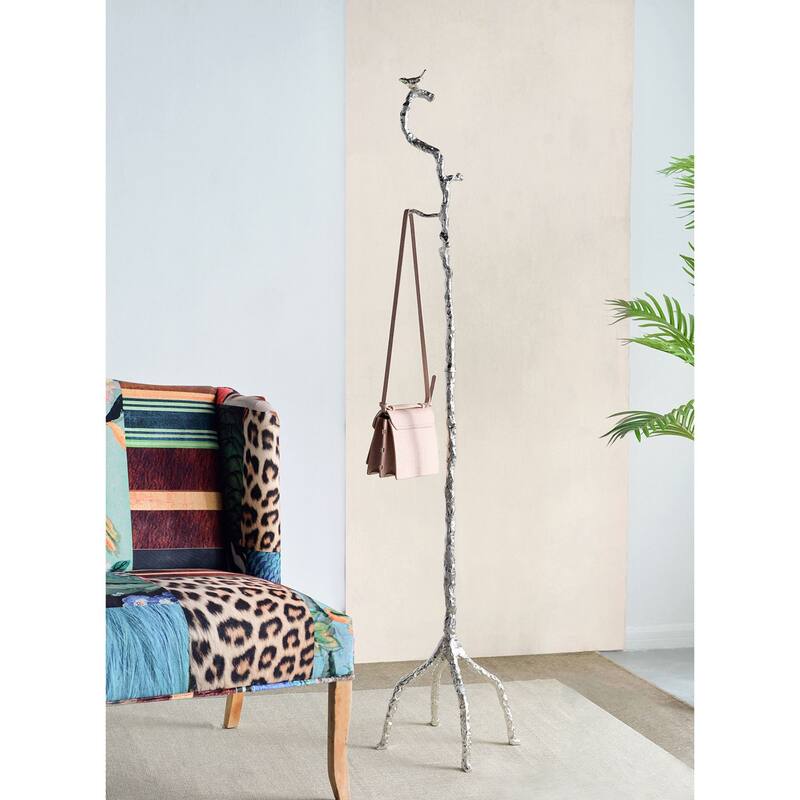 Aluminum Branch Coat Hanger with Bird - 71" - Silver
