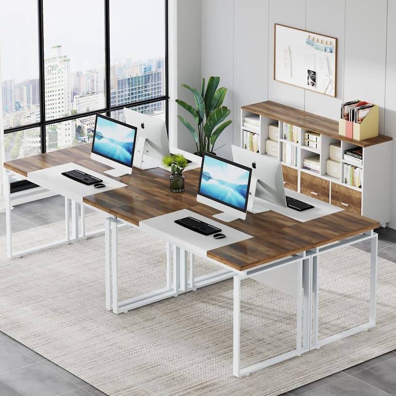 63" L-Shaped Executive Desk Reversible File Cabinet Combo, Office Computer Desk Set with Storage Drawers