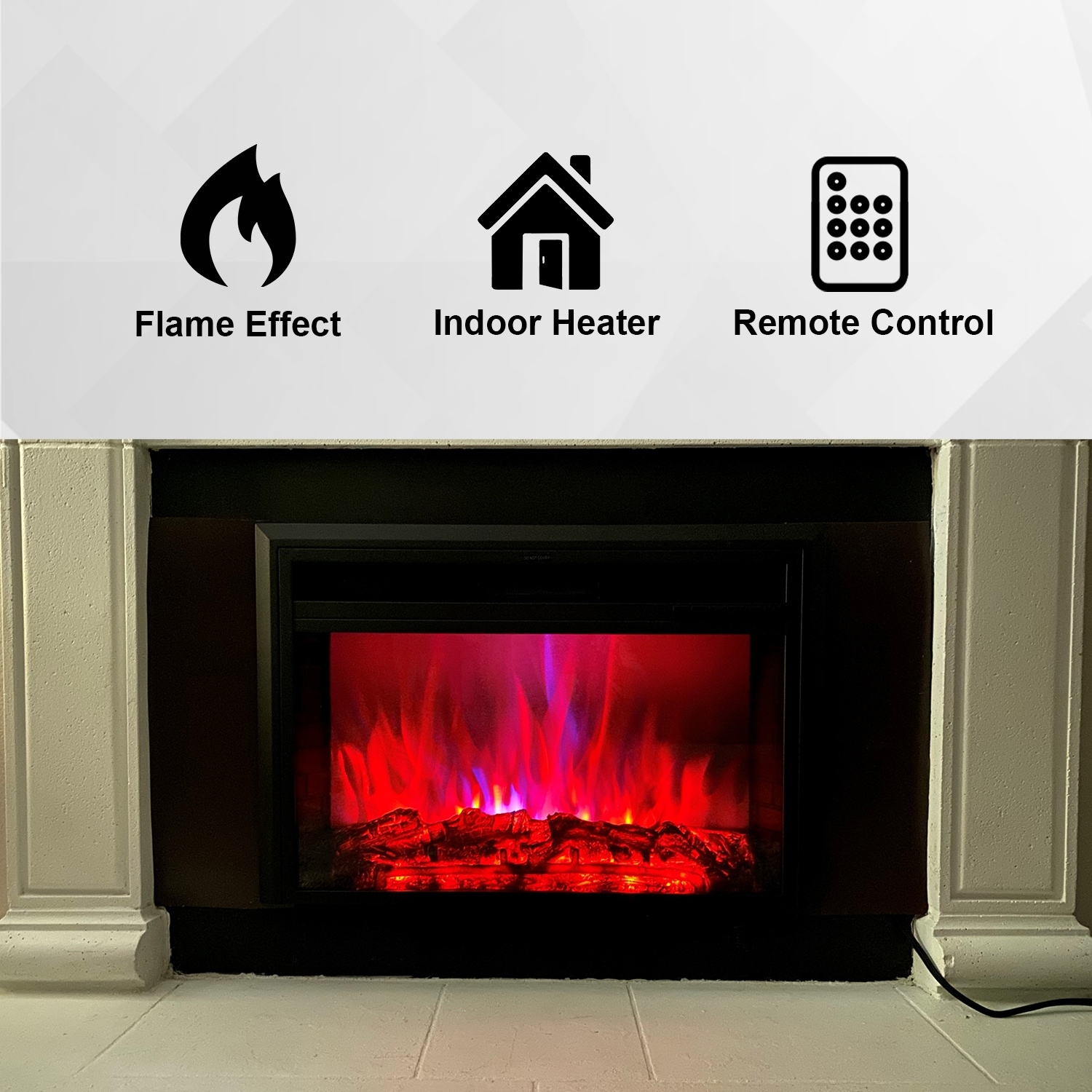 XBrand Insert Fireplace Heater w/Remote Control and LED Flame Effect, 32  Inch Long, Black Bed Bath  Beyond 30084757