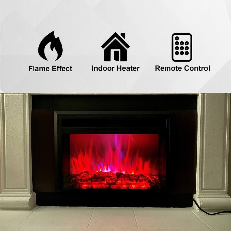 XBrand Insert Fireplace Heater w/Remote Control and LED Flame Effect, 32 Inch Long, Black