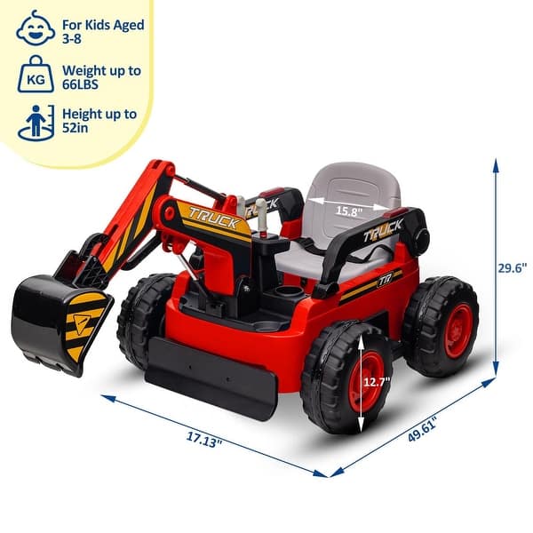 dimension image slide 1 of 3, Ride On Excavator for Kids, 4WD Electric Excavator Toy