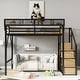 preview thumbnail 38 of 98, Metal Loft Bed with Wooden Stairs Built-in Storage Shelves and Wardrobe, High Loft Bed Frame with Side Grid Storage Rack