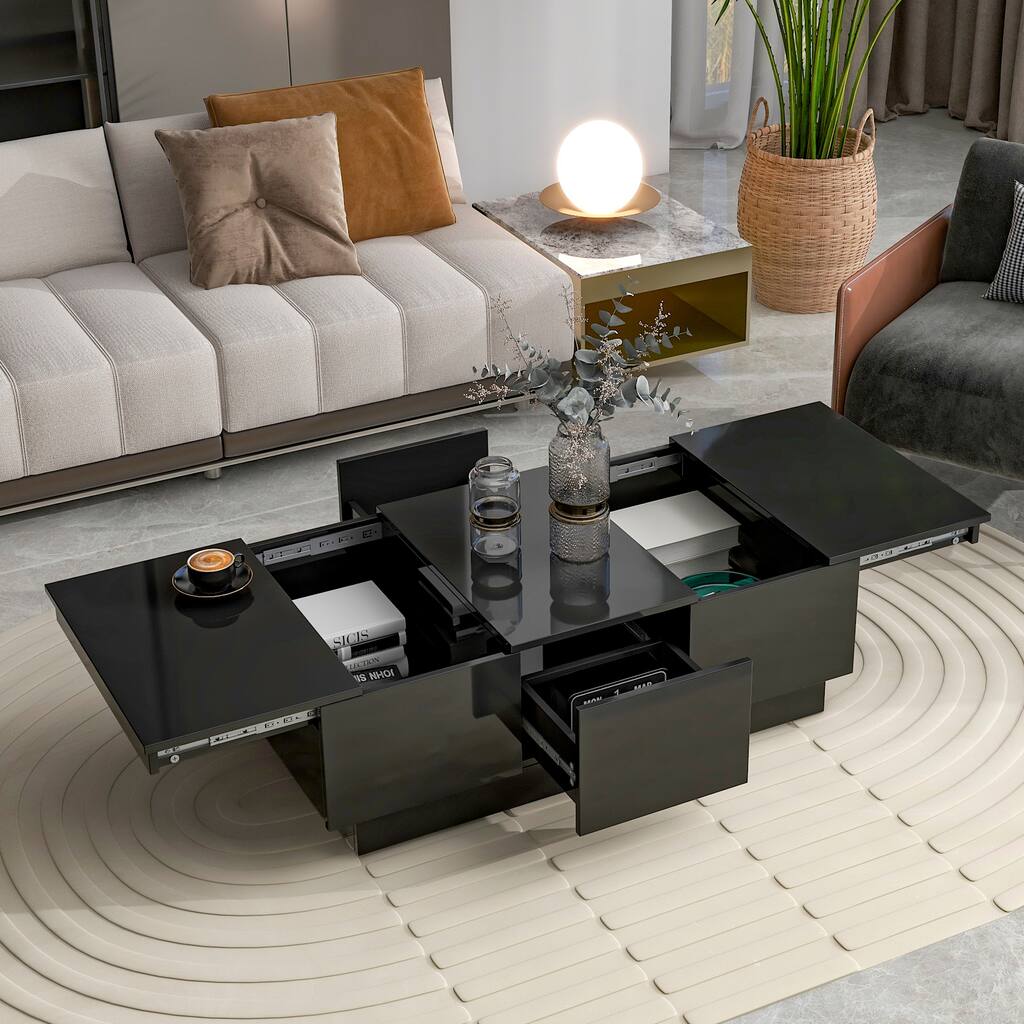 Coffee Table with 2 large Hidden Storage Compartment, Extendable Cocktail Table with 2 Drawers