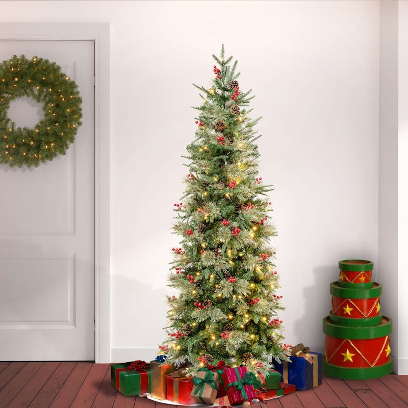 First Traditions™ 6 ft. Virginia Pine Slim Tree with LED Lights 6 ft