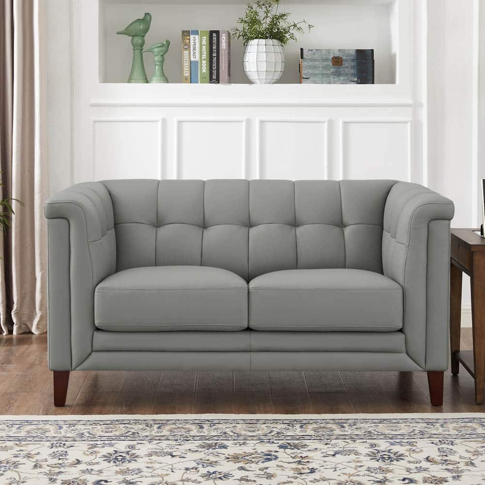 Hydeline Arvo Top Grain Leather Loveseat with Feather, Memory Foam and Springs
