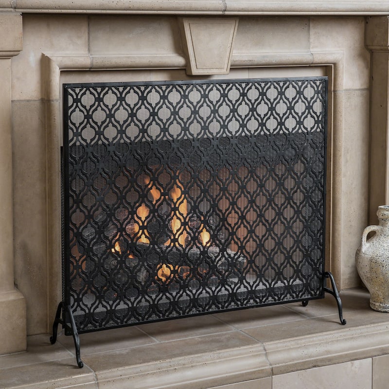 Roomfitters Modern Geometric Fireplace Screen, Single-Panel Design with Stylish Circle Patterns and Durable Mesh
