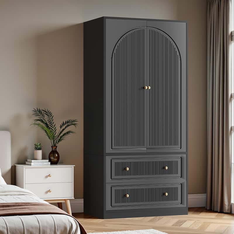 Pocassy Wardrobe Closet 70" Capacity Clothing Wardrobe Cabinet - Black