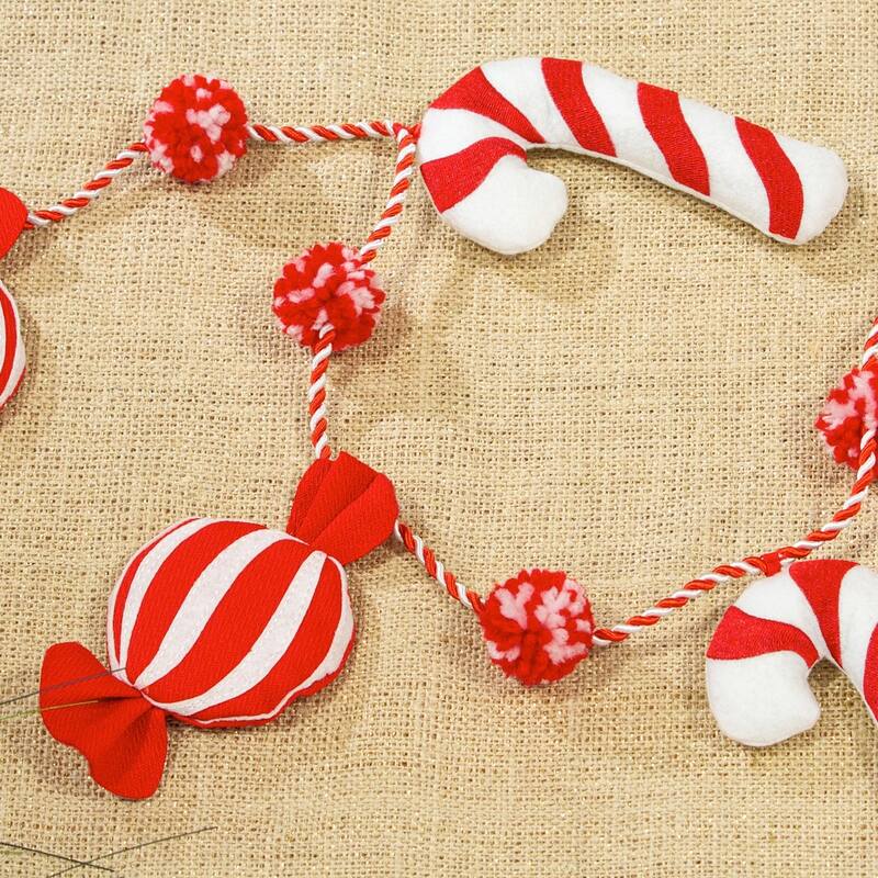 42" Fabric Candy Cane and Peppermint Garland - Multi-color