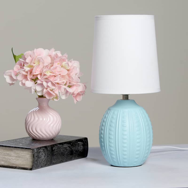 Ceramic Oval Table Lamp with Fabric Shade for Bedroom, Living Room - 6 x 6 x 13 in. (L x W x H)