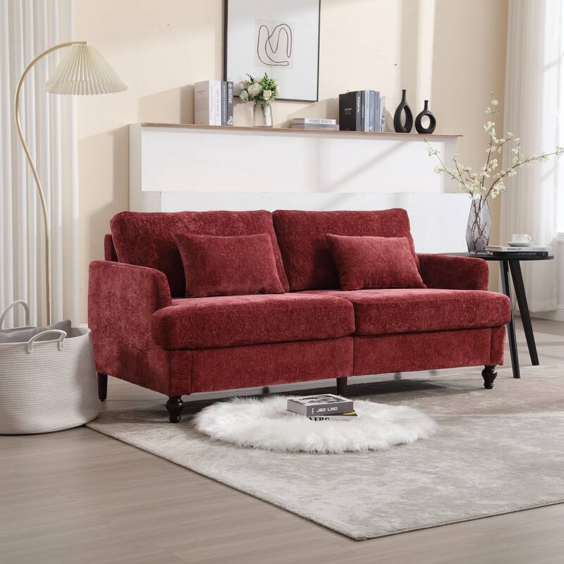 Red 68.9'' Fabric 2-Seater Sofa with Detachable Cushions and Solid Wood Frame - Red