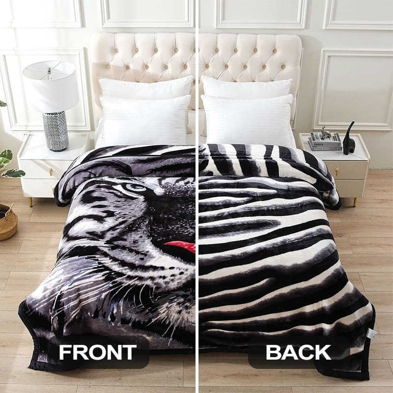 Floral & Animal 2-Ply Heavy Reversible Raschel Blanket 85" X 95"